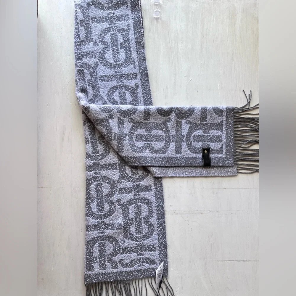 BURBERRY Oversize TB Monogram Fringe Cashmere & Silk Scarf
